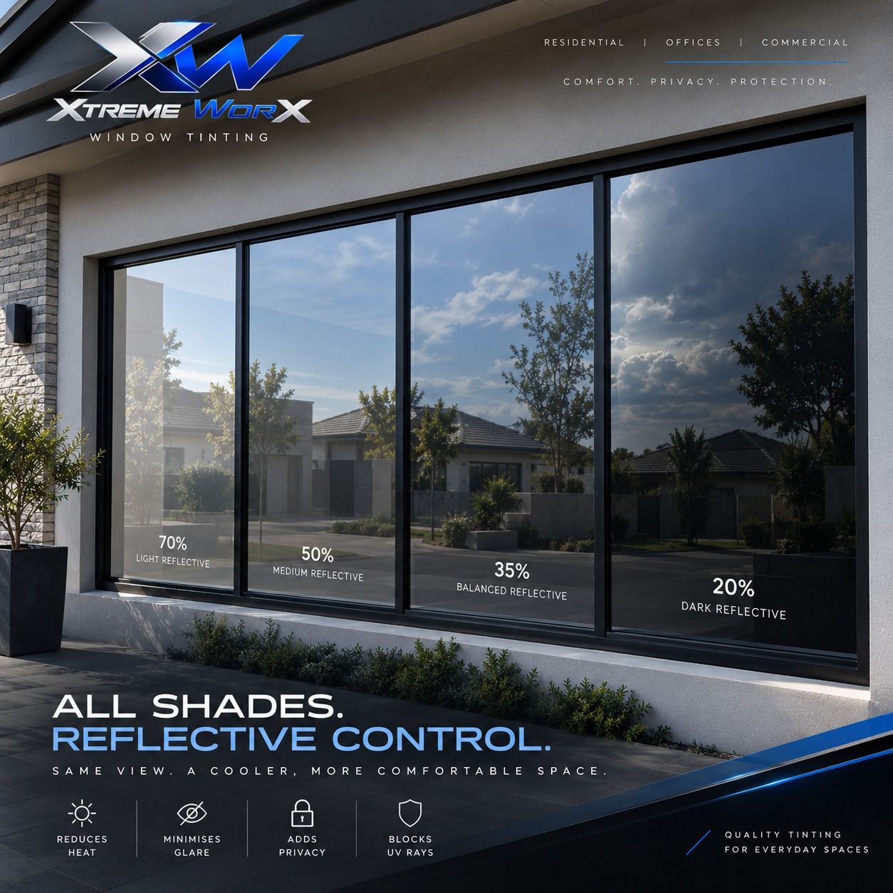 Office and commercial flat-glass tinting example